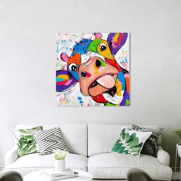 

hdartisan vrolijk schilderij wall art animal picture canvas painting cow for living room print posters no frame