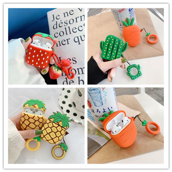 

Strawberry pineapple portable ilicone kin hockproof airpod ca e earphone protective cover nice cartoon with lanyard for apple airpod