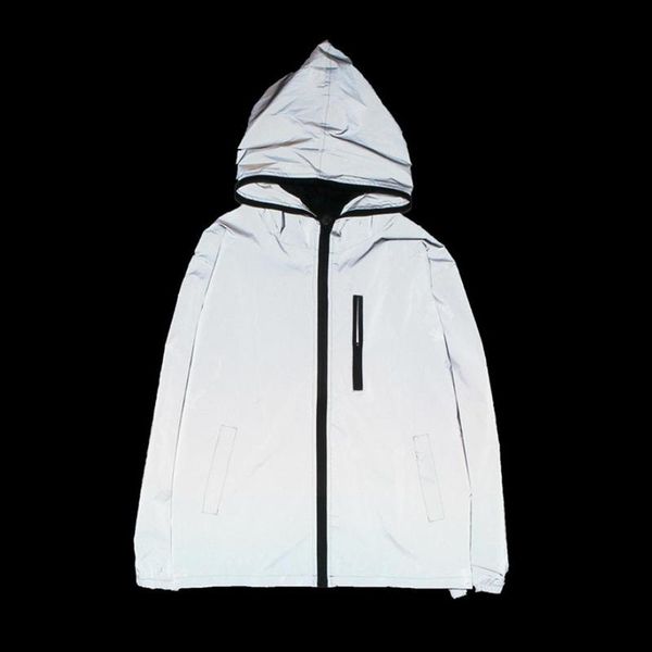 

full reflective jacket men windbreaker jackets hooded hip-hop street wear night shiny zipper coats jacket, Black;brown