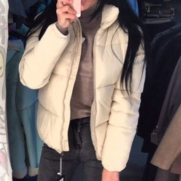 

winter cotton padded coat women bubble coat jackets casual zipper stand collar solid short outerwear female parkas 2019, Black