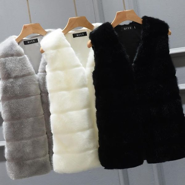 

fashion women artificial fur vest winter autumn soft warm sleeveless outwear coat plus size xxxxl casual coats manteau, Black;white