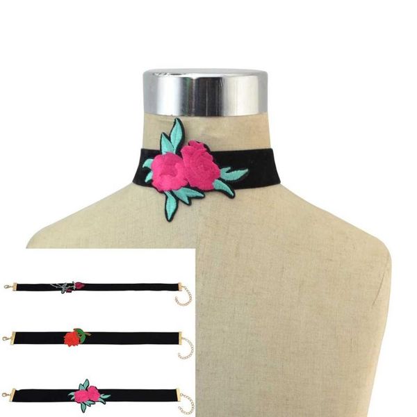 

3 styles new fashion boho red flower thread black velvet choker link chain necklaces for women party jewelry gift, Golden;silver