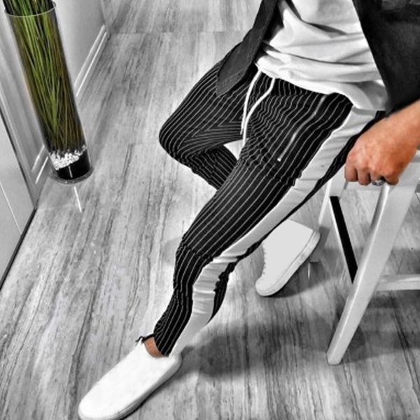 

workout jogging pants men striped sport sweatpants short casual long pants men fitness joggers bodybuilding trousers, Black