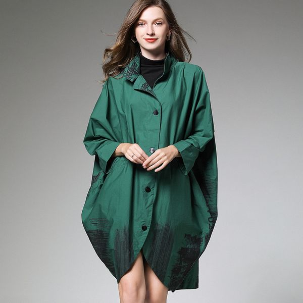 

женская плащи плюс размер красный зеленый печати осень зима outwear траншеи пальто моды крупногабаритные lady outwears женский 4xl, Tan;black