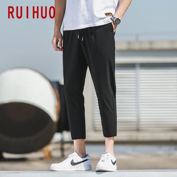 

ruihuo 2020 new solid casual pants men trousers joggers sweatpants men pants hip hop streetwear male plus size m-4xl, Black