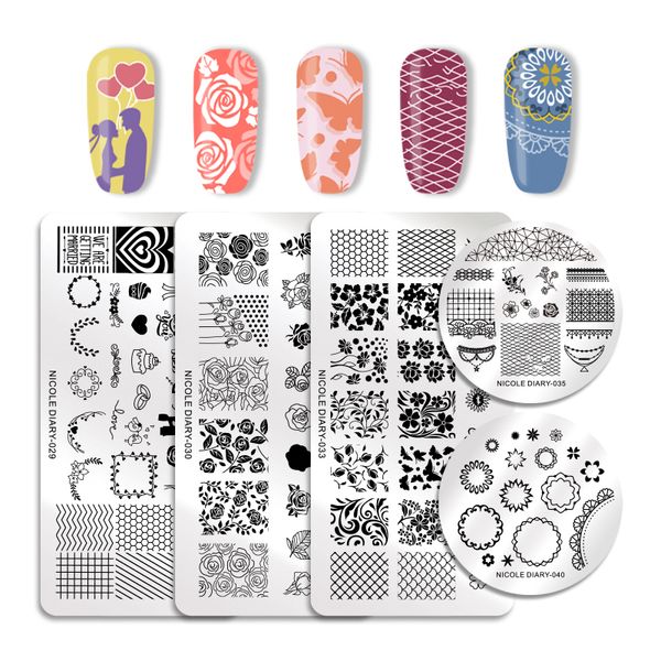 

nicole diary valentine's day rectangle nail stamping plate flower floral love nail art image stamp stamper template stencil, White