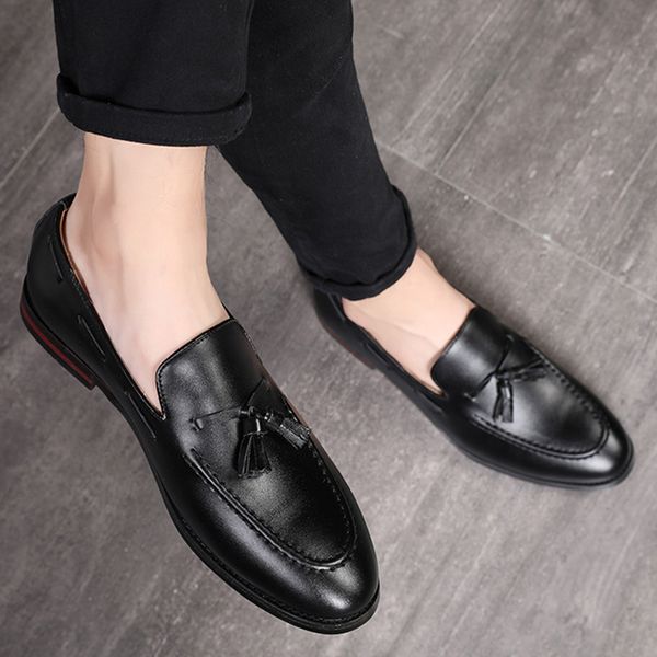 

2019 new fashion design men formal shoes tassel handmade genuine leather shoes men loafers business driving size 37-48, Black