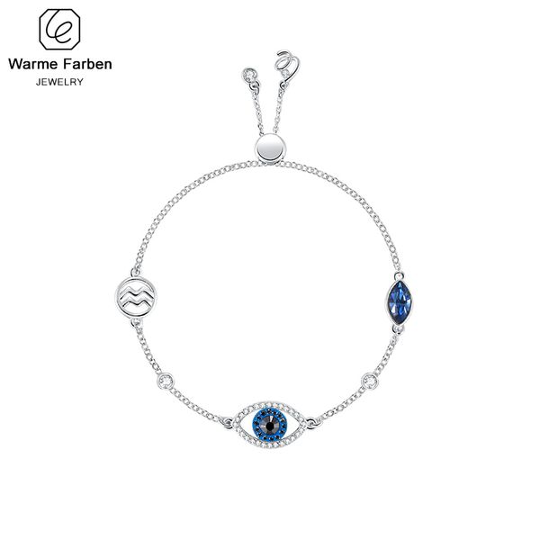 

swarovski women bracelets crystal twelve constellation fashion blue evil devil's eyes silver bracelets halloween gift for lady, Black