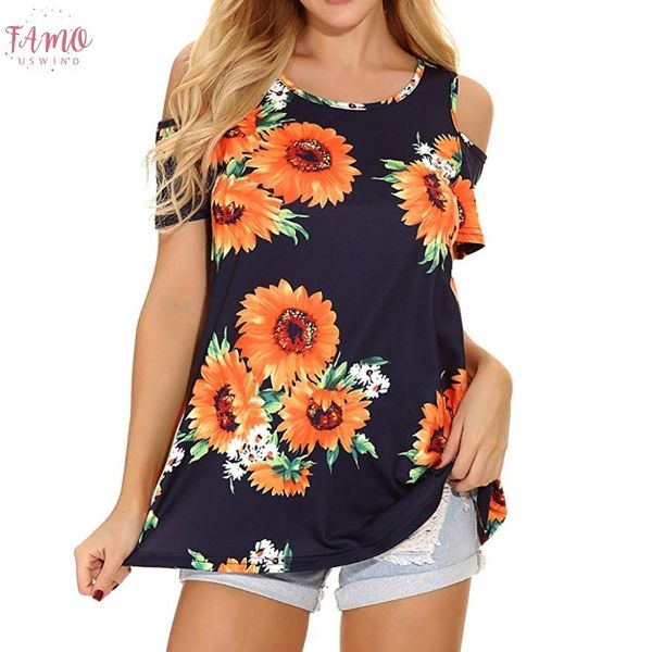 

off shoulder summer t shirt women floral print casual o neck batwing sleeve sunflower tee shirts plus size female, White