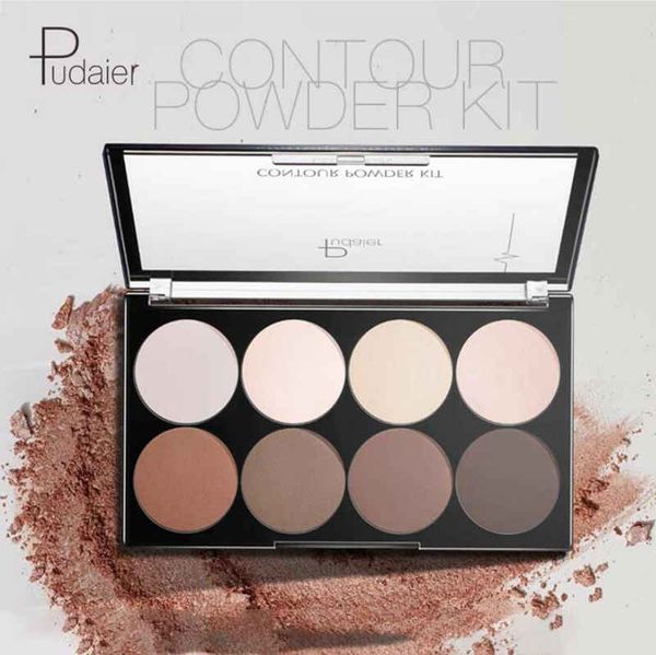 Pudaier 8 Cores Destaque Paleta Bronzer Brilho Pó Pressionado Long-lasting Highlighter Bronzeador Maquiagem Creme Corretivo Natural