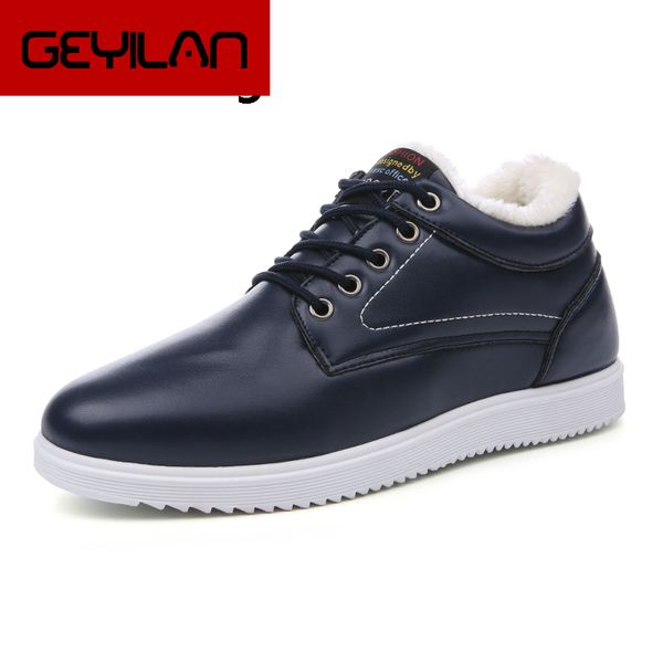 

2018 new autumn winter keep warm men leather casual shoes men shoes lace-up solid male british style with velvet, Black