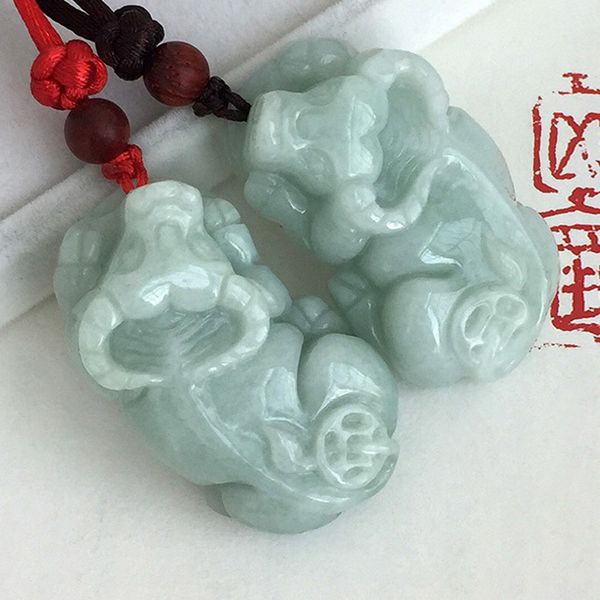 

myanmar emerald cattle pendant drop shipping hand carved jade stone lucky amulet cow necklace with chain fine jewelry, Silver