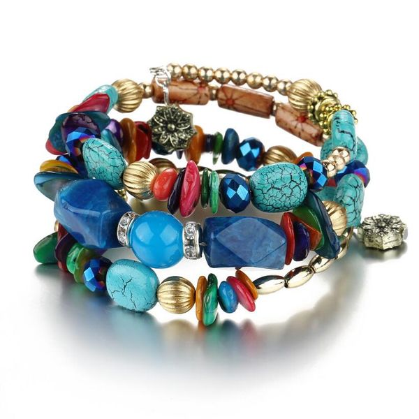 

2019 bohemian fashion charm beads bracelets for women ethnic multilayer stone acrylic bead charm wrap bracelet wristband jewelry, Black