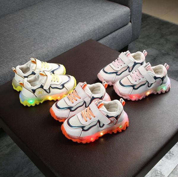 

child sport shoes spring luminous fashion breathable kids boys net shoes girls anti-slippery sneakers with light running, Black;red
