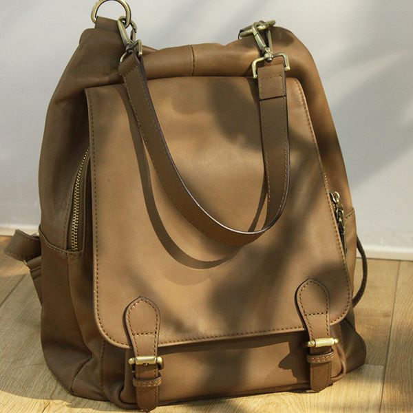 

female novelty design genuine leather black brown backpack for lady first layer cowhide chic work one shoulder bag