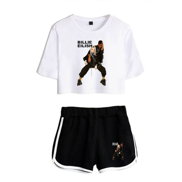 

billie eilish womens summer outfits short sleeve crop + shorts sweat be suits women tracksuits two piece set, White