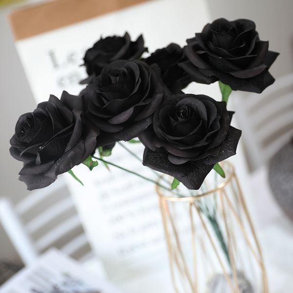 

simulated bouquet of seven black roses rose heads black beauty black series of rose fake wedding party decoration