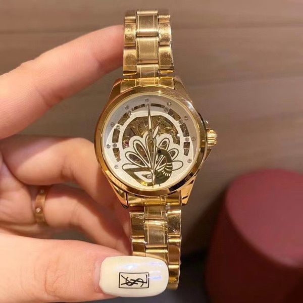 

gold lady watches mechanical automatic movement wristwatches stainless steel band 32mm dial diamond watch for women valentine gift montre, Slivery;brown
