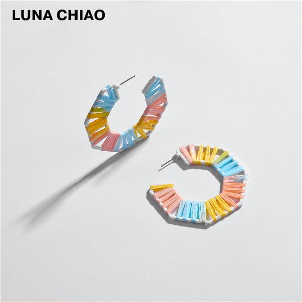 

chiao women jewelry accessories rainbow colorful raffia straw hoop earrings, Golden;silver