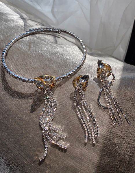 

autumn/winter high-feel gem tassan women necklace set, Silver