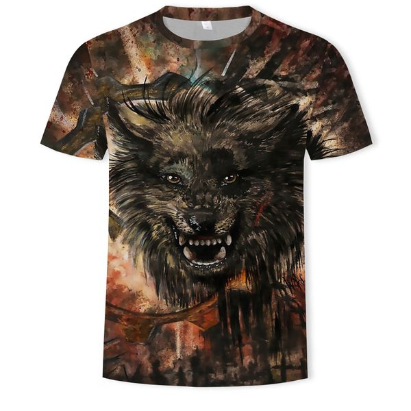 

mens designer t-shirt wolf 3d digital printing short sleeve top, White;black