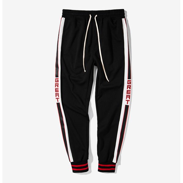

men track pants side stripes fashion vintage men's casual sweatpants drawstring elastic waist high street jogger pants, Black