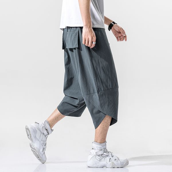 

men's pants calf-length cotton harem men trousers jogger casual sweatpants 2021 solid korean style streetwear, Black