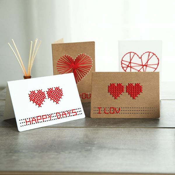 

retro paper origami greeting cards hollow heart shape vintage post card envelope kawaii handmade valentine day card gift