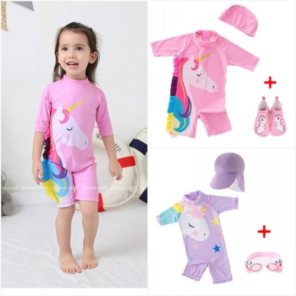 

baby girls swimwear unicorn surf suit swimsuit bathing suit 9m-6y pink 3d frill mane with goggles swimwear kids uv protection, Black