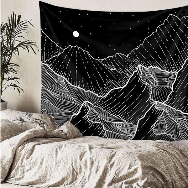 Black Mountain Series Hanging Tv Covertapestry Wall Hanging Black White Hippie Thin Cloth Blanket Polyester Bedspread Table Cloth Tv Cover Tapestry