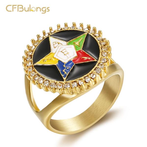 

cfbulongs vintage men oriental star asonry women's ring 316l stainless steel gold color pentagram star custom men jewelry, Golden;silver