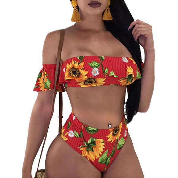 

2019 african swimwear women high waist bikini ruffle swimsuit push up bikinis set bathing suit beach wear summer biquini female