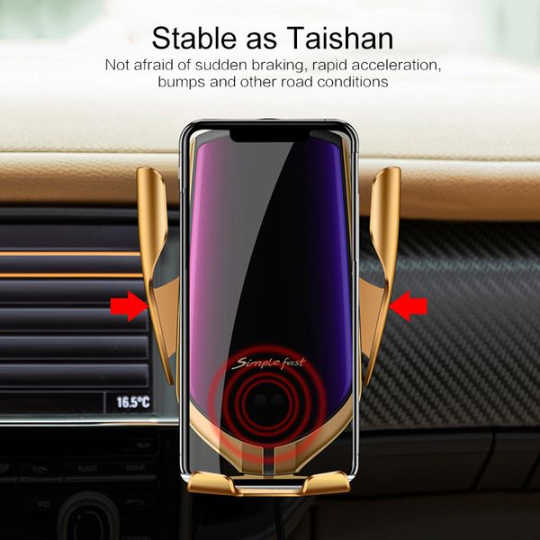 

qi car phone holder 10w fast charging wireless charger 360 rotation infrared sensor automatic clamping gps cellphone bracket r1 fashion