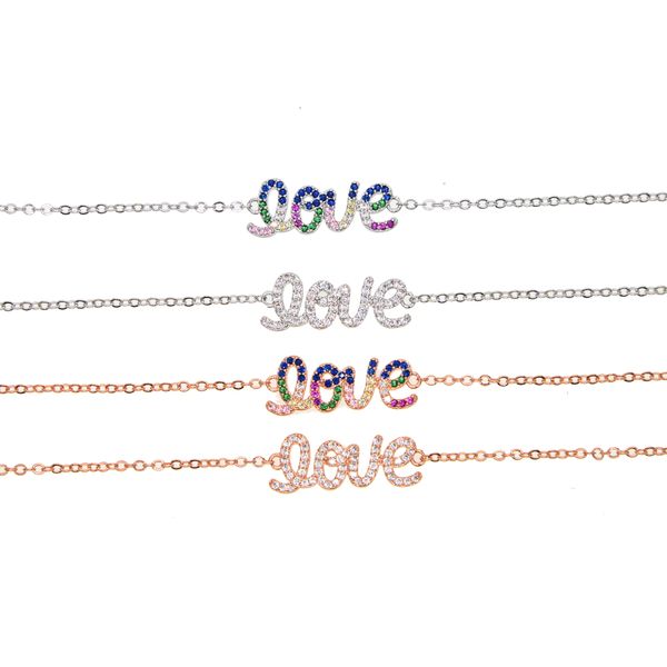 

valentines gift love letter bracelet 4 colors clear & rainbow color cz lovely cute chic new arrived love design chain bracelet fashion, Golden;silver