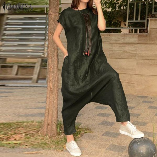 

women jumpsui 2020 vintage sleeveless overalls drop crotch rompers wide leg trousers pocket long playsuits combinaison femme 7, Black;white