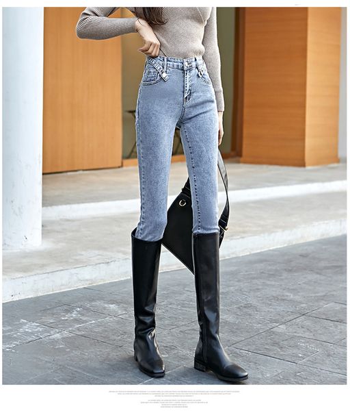 

blue gray women's tailored waist and hip princess jeans bk1051