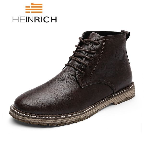 

heinrich big size men boots leather comfortable boots fashion men shoes autumn winter for botte hiver homme, Black