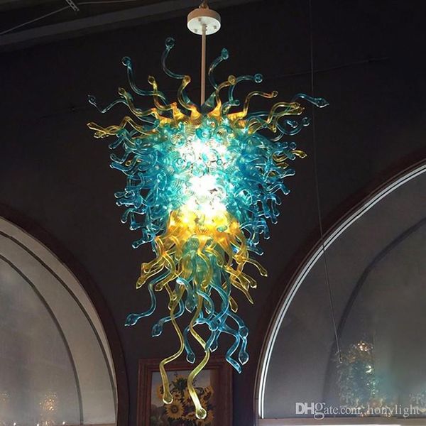 

French Crystal Chandelier Handmade Blown Glass Chandelier Blue and Amber Color Glass Art Chandelier Lighting for Home Hotel Lobby Decor