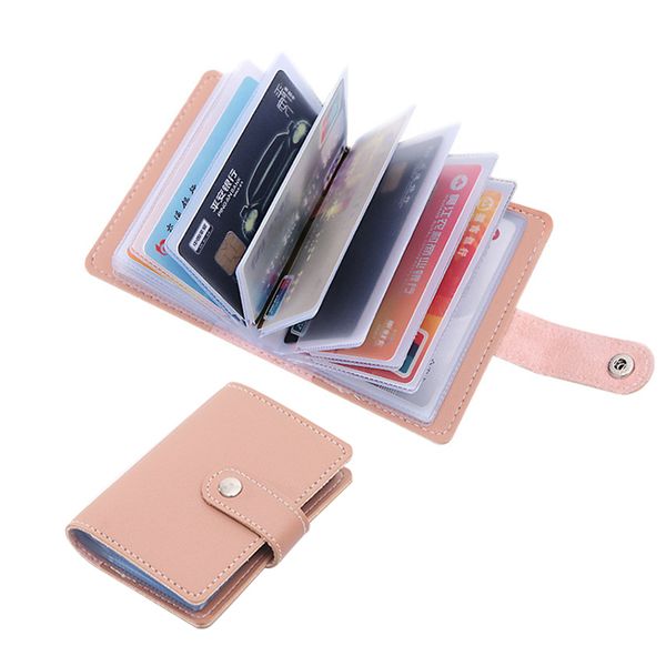 

candy color pu leather business id case credit card holder solid women&men pocket wallet with 26 card slots, Brown;gray