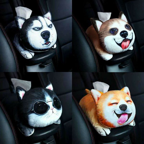 

car tissue box 3d soft cute cartoon pet modeling sun visor paper napkin holder container auto seat back armrest storage pouch