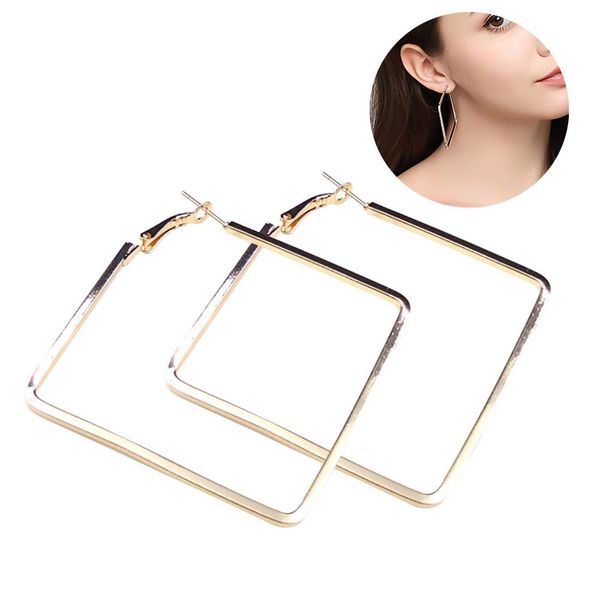 

new metal square hoop earrings for women fashion jewelry boho big geometric simple party statement evening earrings, Golden;silver