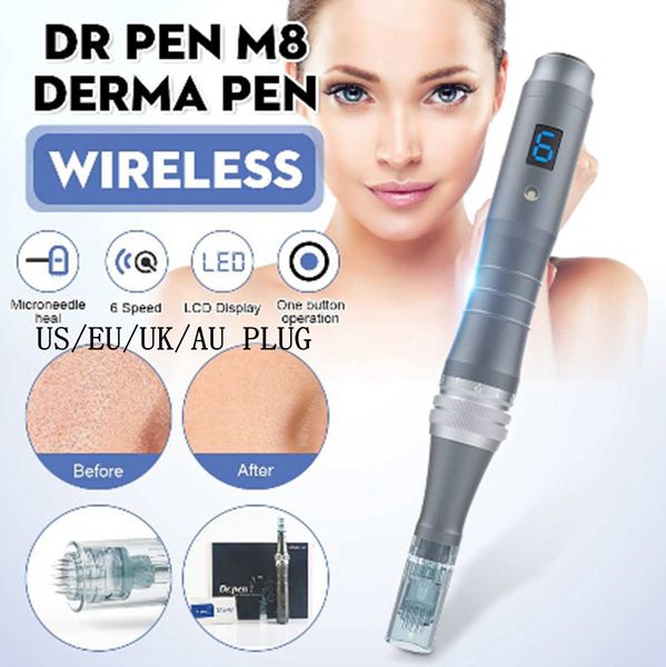 Yeni Taşınabilir Dr Kalem M8-W Şarj Edilebilir 6 Hız Kablosuz MTS Microneedle Derma Kalem Mikro İğnelik Terapi Sistemi Dermapen DHL Nakliye