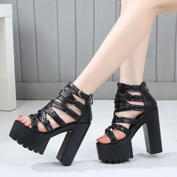 

ltarta 2019 summer women's shoes 14cm roman catwalk thick-soled nightclub super high-heeled t stage show sandals zyw-651-21, Black