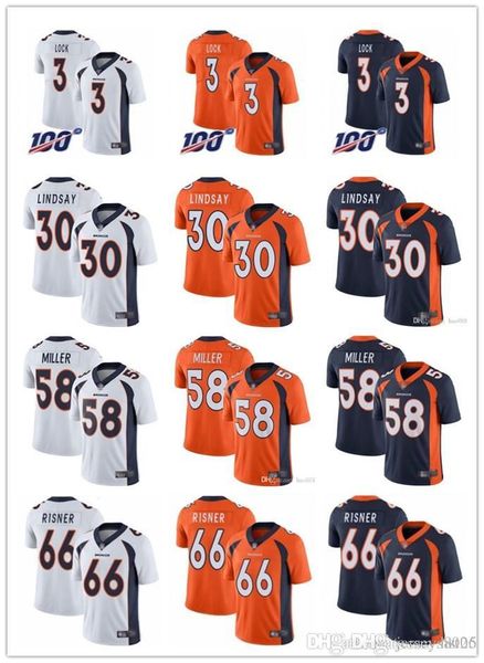 

men women youth denver broncos nfl 58 von miller 30 phillip lindsay 3 drew lock 66 dalton risner football jerseys orange navy, Black;red