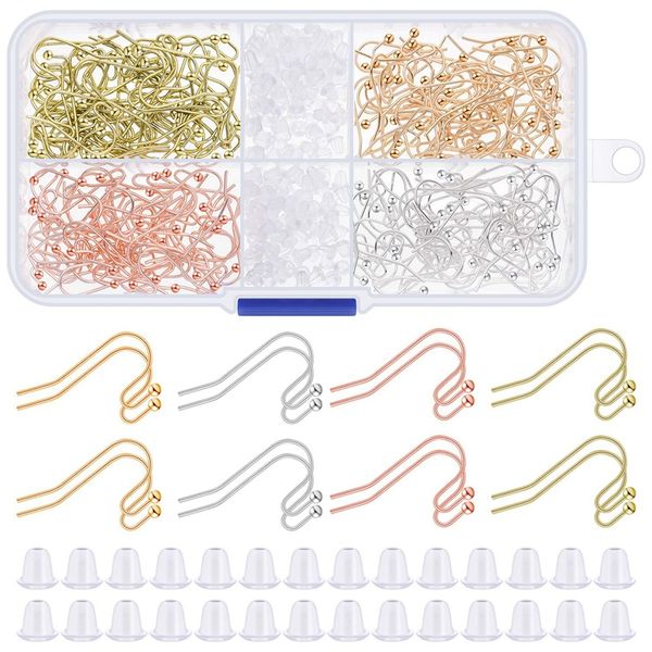 

200 french earrings with crochet ball dots, 200 transparent earrings with plastic box on the back for diy crafts, Golden;silver