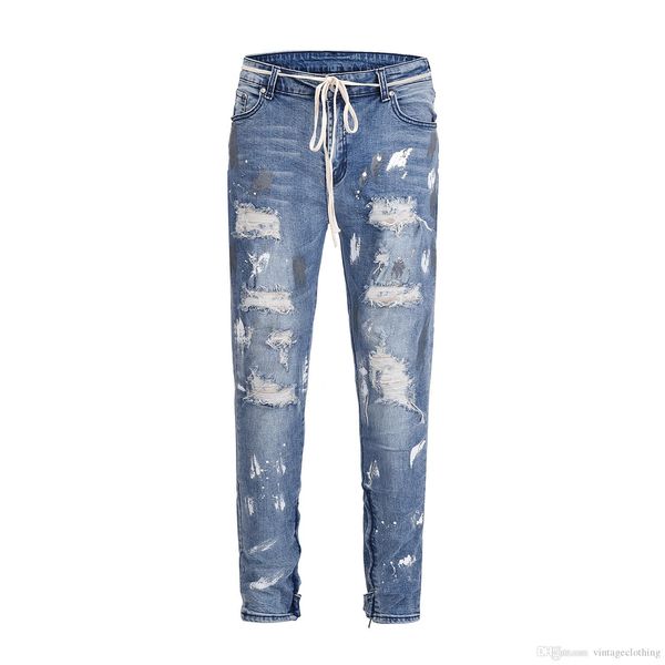 

осень мужские дизайнерские узкие джинсы с застежкой-молнией мужчины hip hip байкер разрушенный hole дизайнер джинсы, Blue