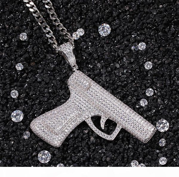 

mens silver gold cz pistol pendant necklace micro pave cubic zirconia necklace 14k gold plated jewelry with gift box