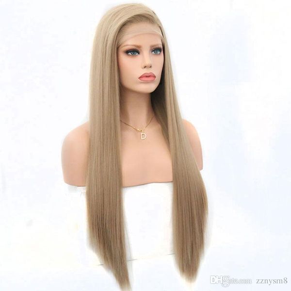 

long silky straight synthetic lace front wigs eggplant light brown blonde heat resistant fiber hair for white women, Black