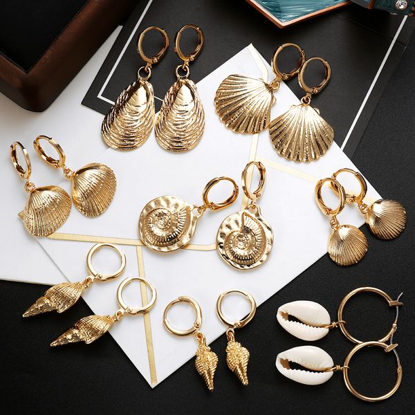 

zoshi 2019 new sea shell earrings for women gold color round geometric drop shell earrings summer beach ladies fashion jewelry, Silver