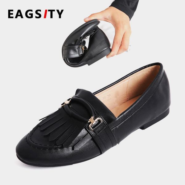 

eagsity tassel loafers for women flat shoes pointed toe slip on shallow soft sole comfortable casual shoes party, Black